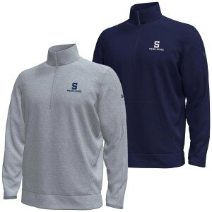 men's gray and navy Under Armour 1/4 zips Penn State fleece